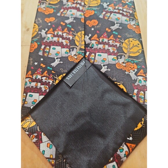 Vintage 90s Halloween Neck Tie Ghosts Jack O Lanterns Haunted Castles - Picture 8 of 10